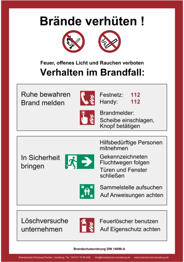 Brandschutzordnung Teil A-C nach DIN 14096